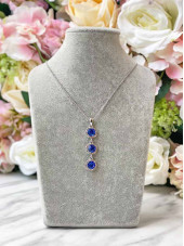 Halo Crystal 3 Drop Necklace - Royal / Silver